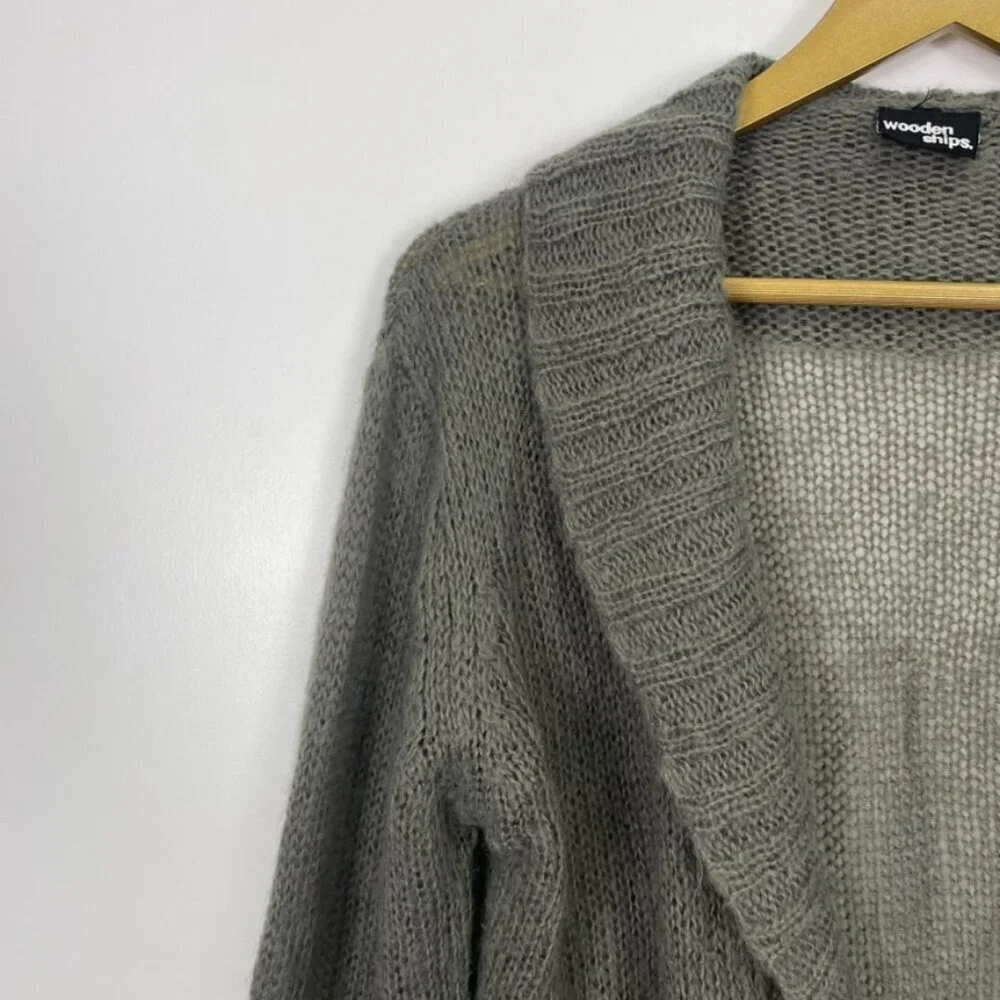 Wooden Ships Gray Mohair and Wool Blend Open Front Cardigan Sweater